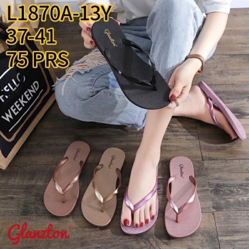 L1870A13J Sandal Glanzton Jepit Tali Diamond Karet Jelly Wanita Import Glanston L1870 Glaston L1870A-13J Ravin Tali Kerut Sendal Japit Flat Cewek Perempuan Cantik Impor Terbaru Murah 37-41