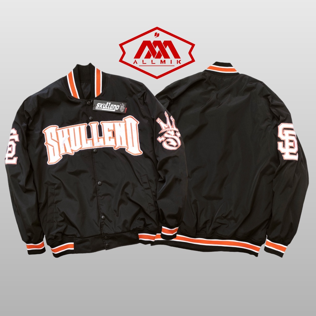 Skullend Bomber Black - Jaket Varsity Baseball Pria Wanita Full Bordir - Varsity Jacket Vintage Base