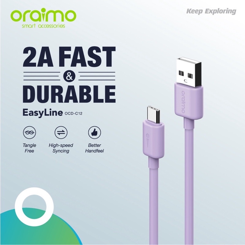 Oraimo OCD-C12 Kabel Data Type-C Android Cable 2A Fast &amp; Durable - Garansi 1 Tahun