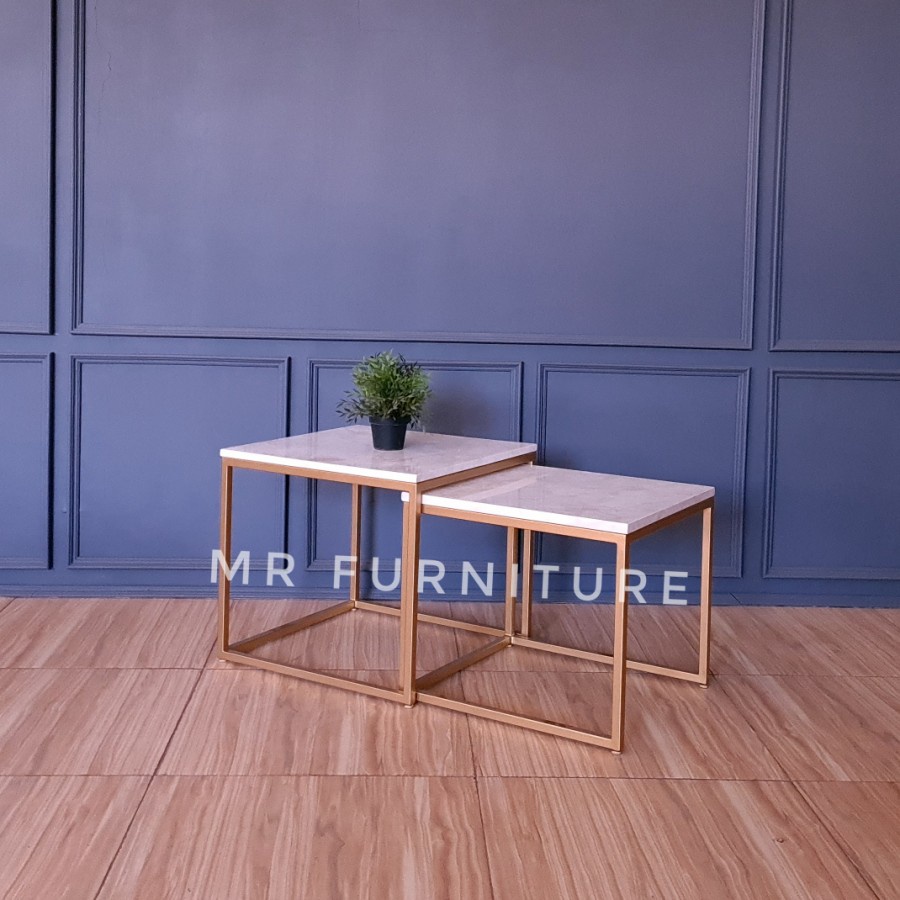 meja tamu marmer kotak meja marmer nesting minimalis