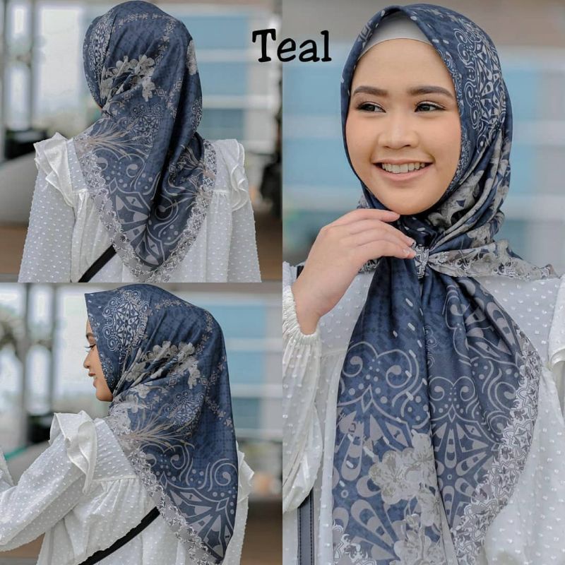 Hijab denay segi empat Lasercut MS Hijab /kerudung motif terbaru-MS 82 biru