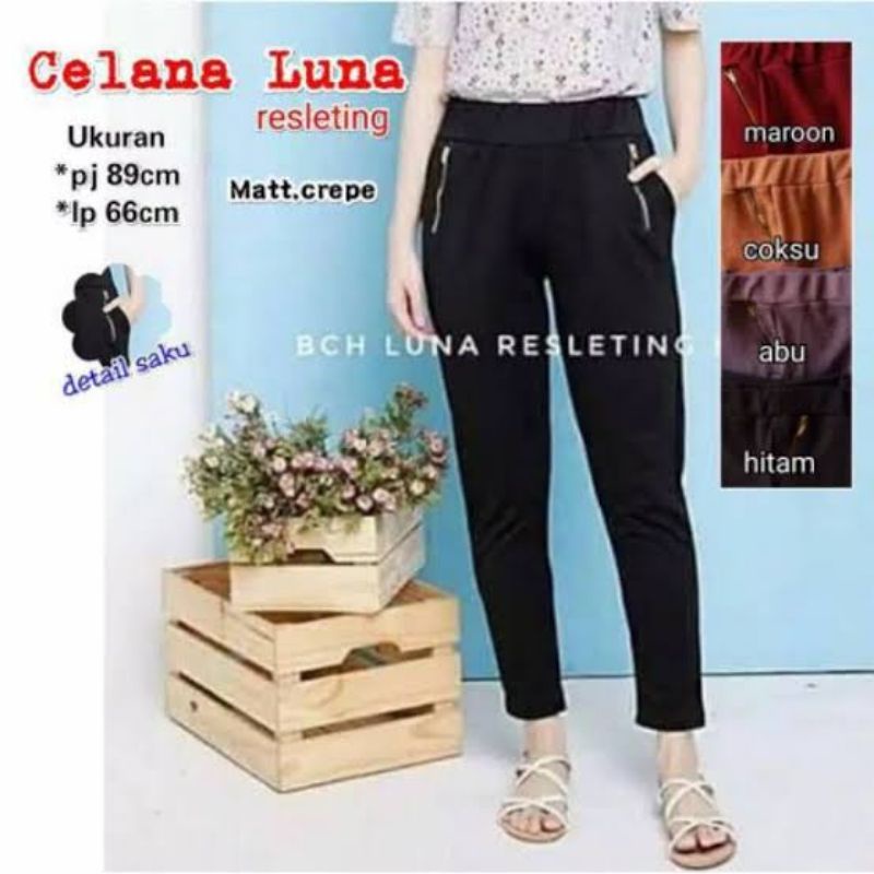 Celana Luna Resleting / Celana Wanita dengan Resleting / Celana baggypants resleting