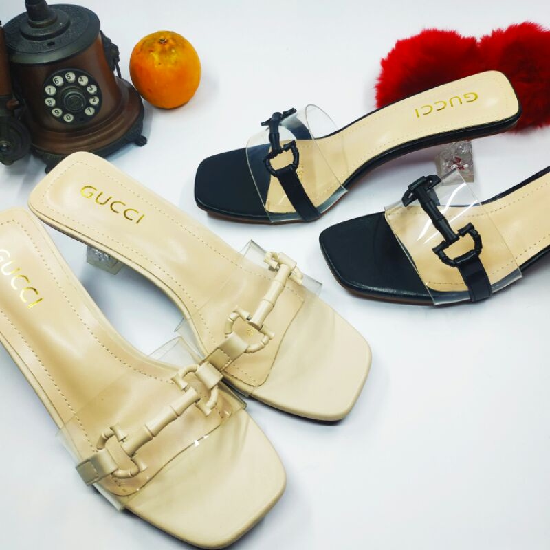 Sendal Heels Wanita Import GUCCI Shoes Terbaru Sandal Hak Kaca