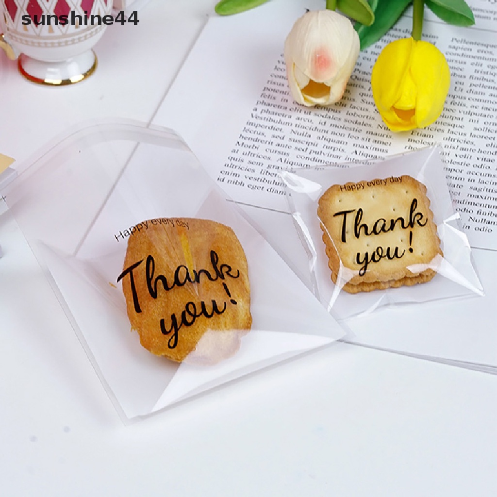 Sunshine 100pcs Kantong Plastik Kemasan Kue / Roti / Lipgloss Motif Thank You Dengan Perekat