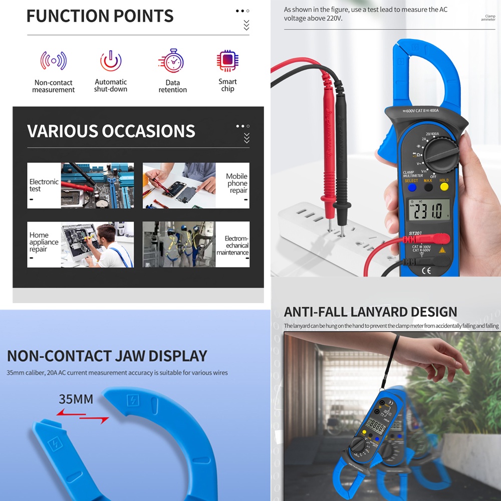 NEW ANENG ST201 Clamp Ammeter Digital Multimeter Capacimeter Resistance Ohm Tester