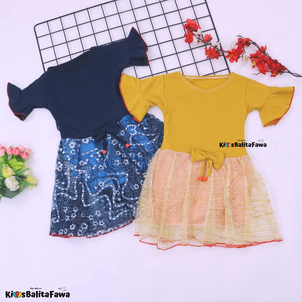 Dress Brokat Laura uk 5-6 Tahun / Dres Baju Anak Perempuan Motif Gaun Pesta Brukat Import Quality