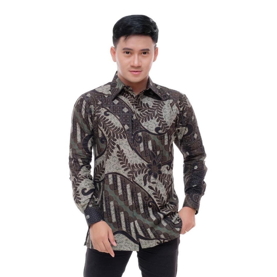 Batik Pria Lengan Panjang BATIK BERKAH HRB026 motif KERATONAN Kode 002 size M L XL XXL Reguler-AKAR PIANO