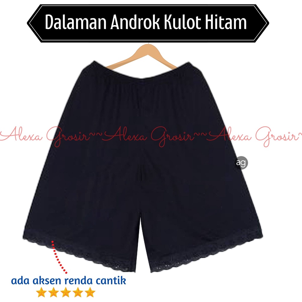 ANDROK KULOT HITAM DALAMAN WANITA PENDEK POLOS KATUN RENDA Handrok Celana