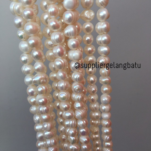 Bahan Aksesoris Mutiara Air Tawar Barok / Baroque 6 x 10mm Bulat pearl aksesoris gelang kalung