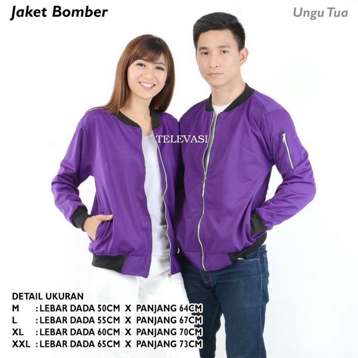 PAKAIAN WANITA TERBARU TERLARIS //  JAKET BOMBER UNISEX UNGU TUA SIZE M-XXL