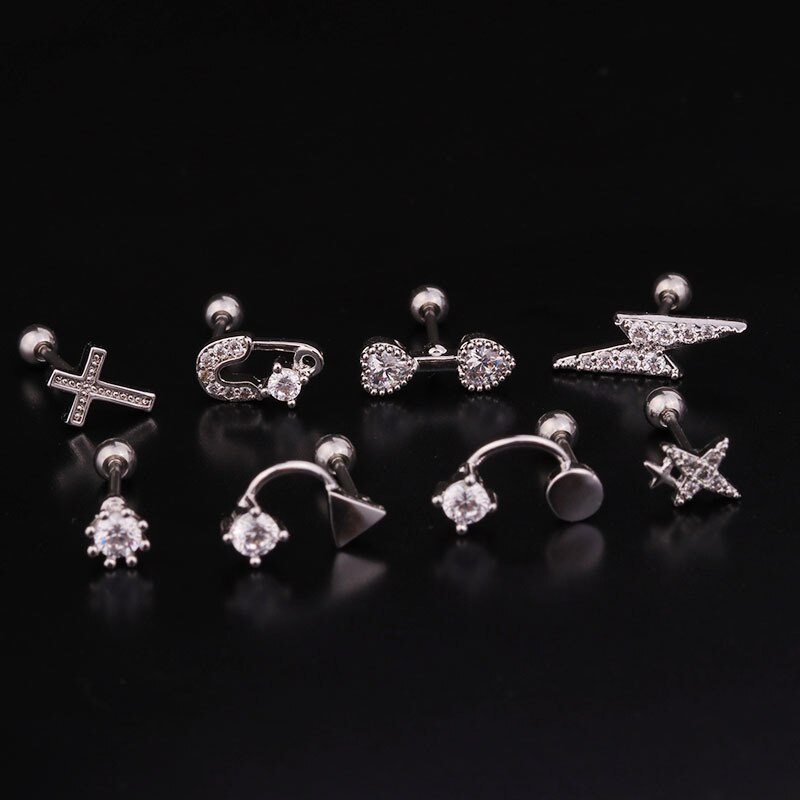 1 Pc Anting Stud Tindik Tulang Rawan Bahan Stainless Steel Untuk Wanita