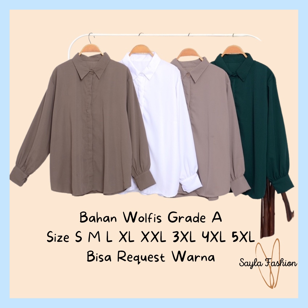 Baju Kemeja Hitam Putih Oversize Uniqlo Big Size Wanita Casual Polos Blouse Jumbo Lengan Panjang - A