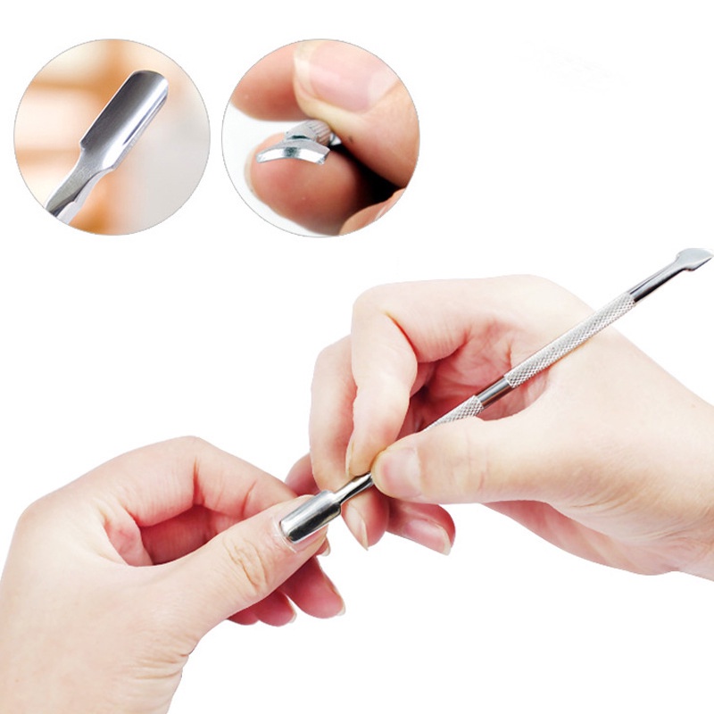 Stainless Steel Cuticle Pusher Kutikula Nail Pusher Remover Pedicure Manicure Alat Pendorong