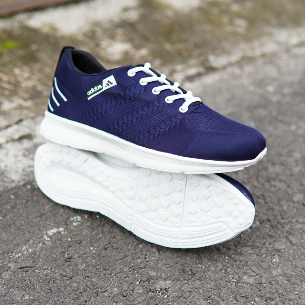 MS - Sepatu Olahraga Pria Sneakers Adidas Flyknit Navy Sport Running Jogging Fitness Casual Terbaru