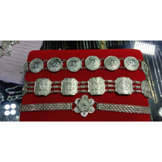 Gelang perak murni motif chanel merak dan bunga