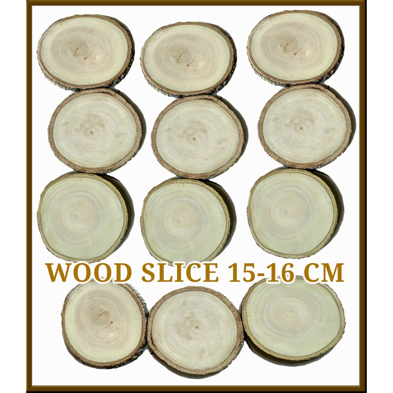 Wood wooden slice slices 15-16 cm chips log potongan kayu bahan craft dekorasi