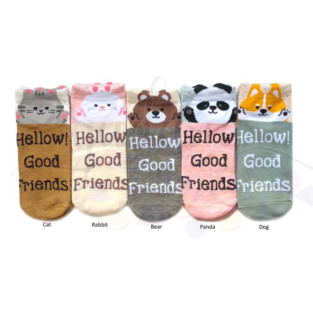 Kaos Kaki Wanita Pendek Hello Good Friends Panda Kucing Kelinci Lucu GH 103040