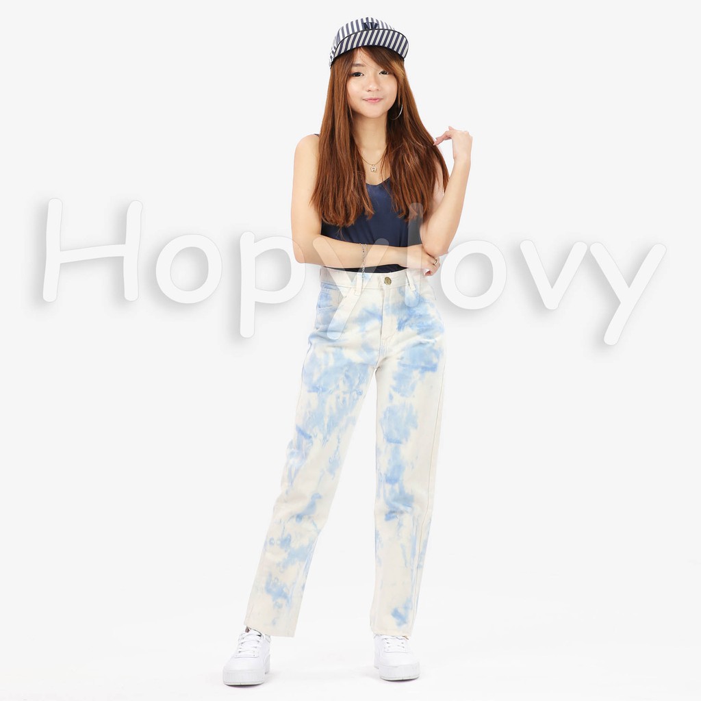 HOPYLOVY - Celana Boyfriend Jeans Wanita BF Tie Dye Savana