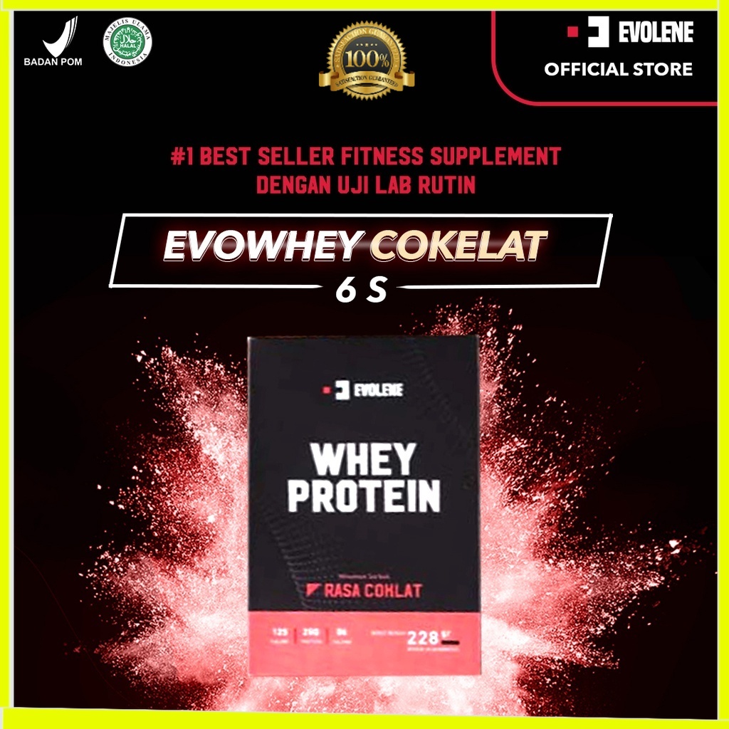 Whey Protein Cokelat 6 Sachet - Susu Protein - Suplemen Fitness - Minuman Protein - Suplemen Workout Evolene Evoline Evolen