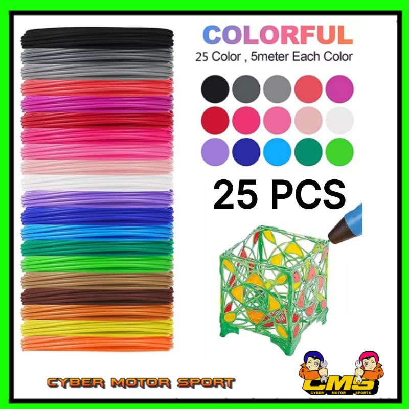 

Filament refil pena 3D paket warna 25pcs . fillament 3d pen. isi ilang pensil 3D . printer 3d