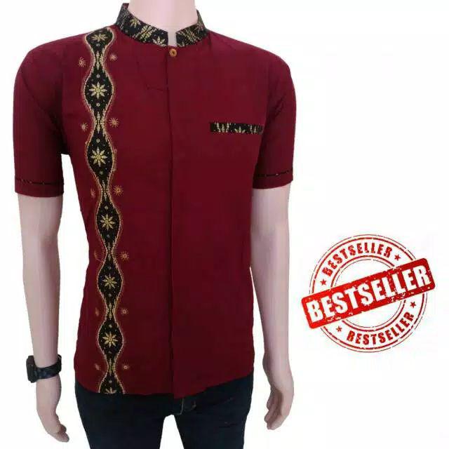 Nayshi Batik Hrb026 Baju Kemeja Batik Hem Sogan Prada Tulis Halus Original Daun Blarak Biru Pancal