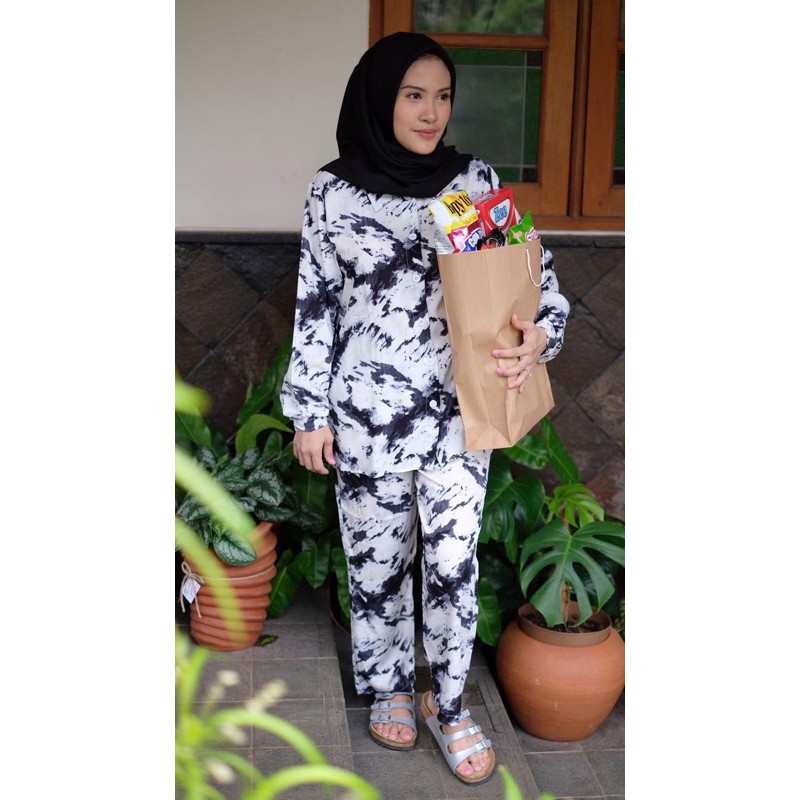 ONE SET TIE DYE PAJAMAS ONE SET BAHAN RAYON VISCOSE