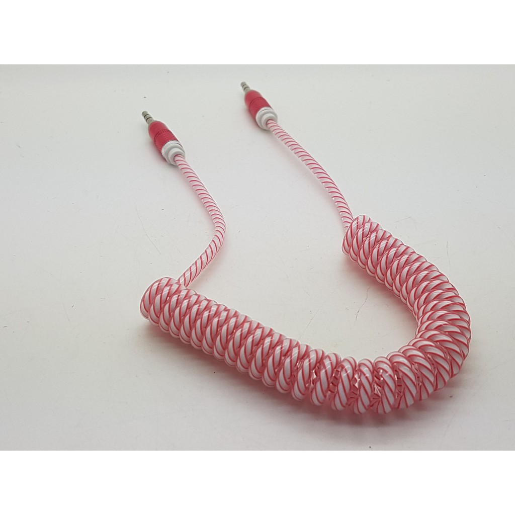 kabel spiral audio AUX 3.5mm stereo male to male kepala besi