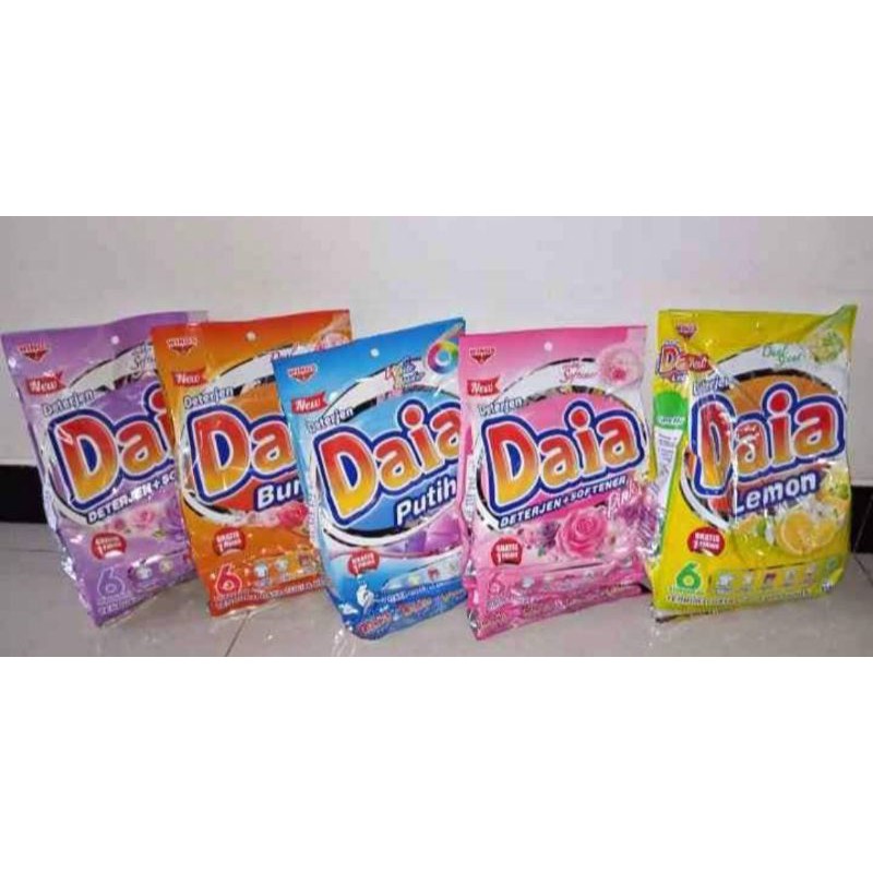 

DAIA Detergen + Softener Bubuk 850gr Lemon / Bunga / Putih / Pink / Violet 850gr