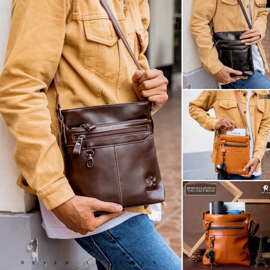 Tas santai nongkrong kerja dinas kuliah pria kulit asli original selempang cowok keren modern slempa