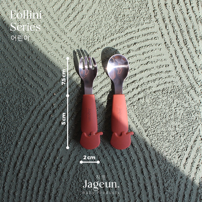 JAGEUN Premium Stainless Spoon Fork Silicone | Sendok Garpu Besi Anak Gagang Silikon Set