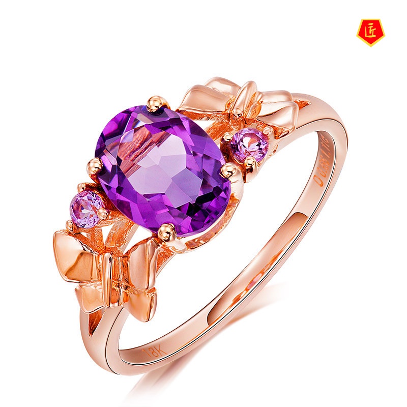 [Ready Stock]Elegant Personality Rose Gold Amethyst Ring