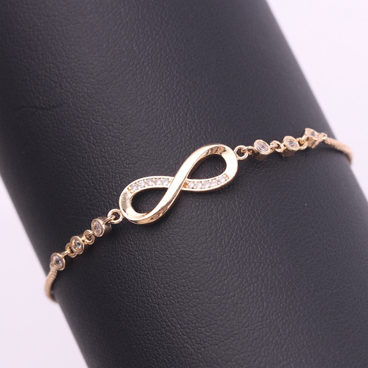 Gelang Serut Wanita Lapis Warna Emas Pita Infinity Kristal Permata Korea Dalika-1