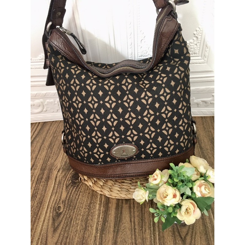 Preloved Fossil Maddox Hobo Black Pecan Espresso