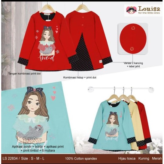 Kaos anak perempuan louisa tangan panjang motif gadis best friend