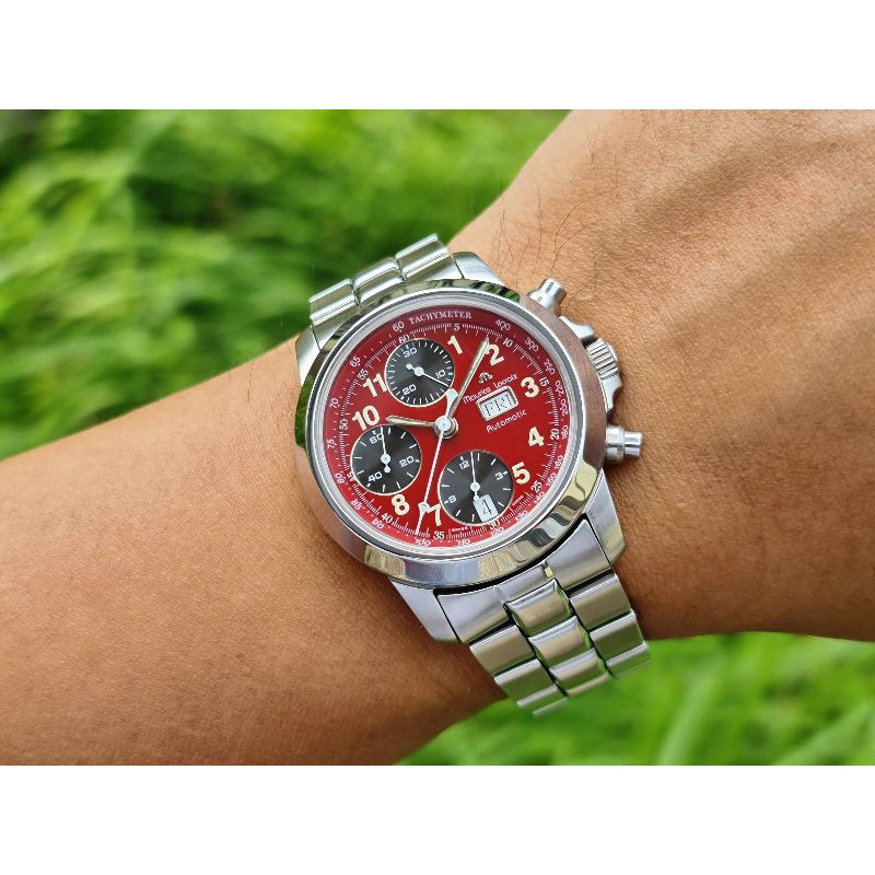 Original 90s Maurice Lacroix Croneo RED Dial automatic Day-Date chronograph valjoux 7750 speedmaster