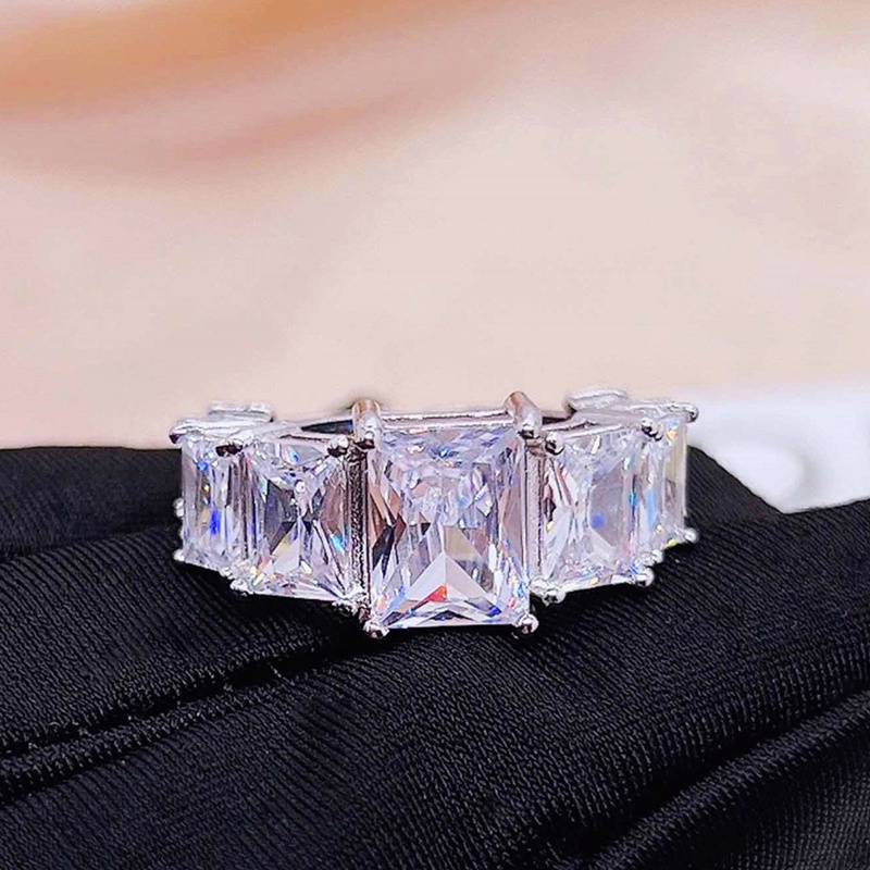 Fancyqube Cincin Berlian Imitasi Bentuk Kotak Warna Silver Model Terbuka Dapat Disesuaikan Untuk Wanita