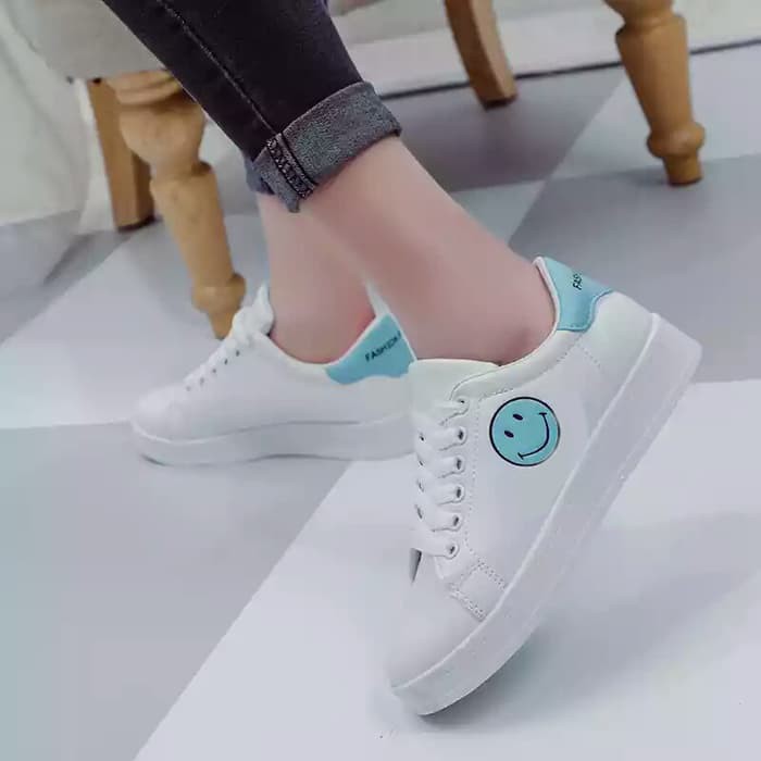 Sepatu sneaker SMILE wanita putih biru wanita casual jogging modis top