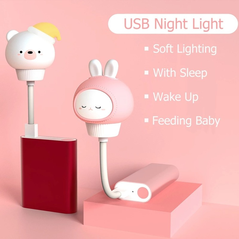 Lampu Meja Led Usb Flexible Portable Bentuk Kartun Kelinci / Beruang Untuk Dekorasi Kamar Anak