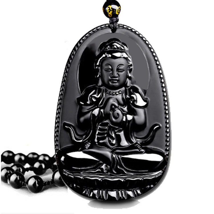 T119 obsidian frosted liontin Zodiak Natal Buddha Guardian kalung banyak