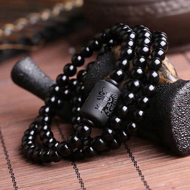 Gelang Manik-Manik Batu Obsidian Bulat 10MM Warna Hitam Untuk Pria / Wanita|Gelang Tangan Rantai Aksen Manik-Manik Untuk Perhiasan Wanita