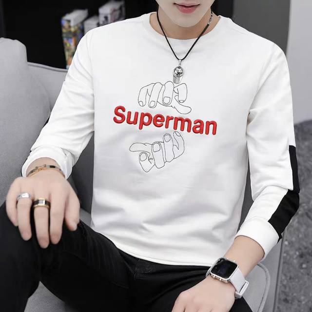 TOTOTAshop.Baju fashion pria SUPERMAN M-L-XL,Bahan babyterry premium,motif BORDIR,Lengan panjang.