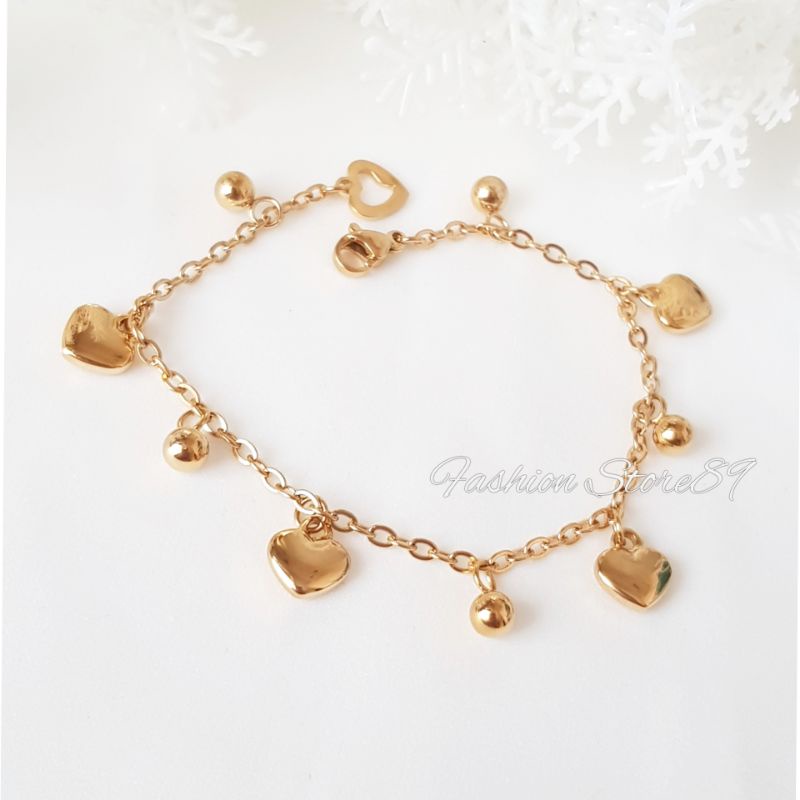 Ready Gelang Love gelang tangan Gold titanium antikarat import fashion jurai