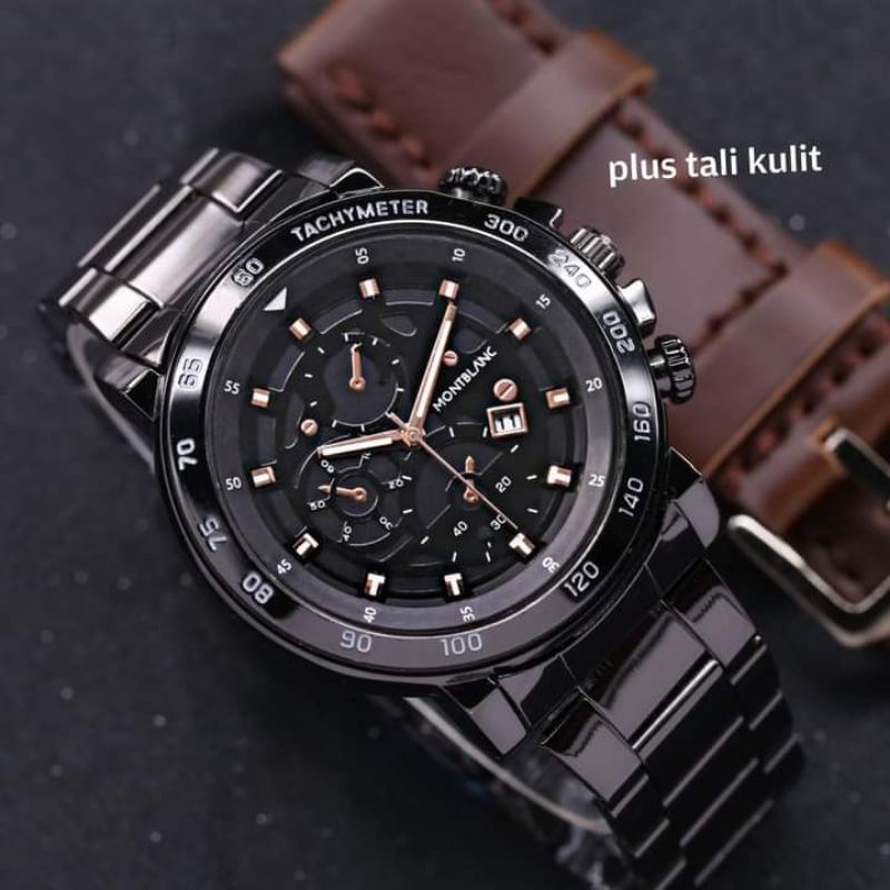 (BISA COD) JAM TANGAN PRIA MONTBLANC RANTAI FREE TALI KULIT 4,6CM JAM FASHION-JAM TERLARIS