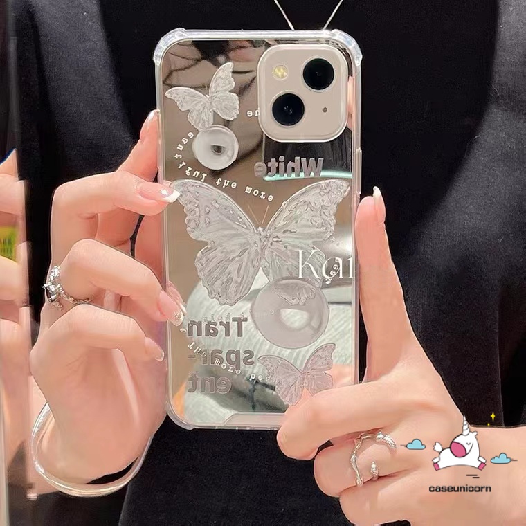 Soft Case Tpu Motif Kupu-Kupu Aksen Cermin Untuk iPhone 11 XR 7Plus 8Plus X XS Max 12 13 11 Pro Max 7 8 SE 2020