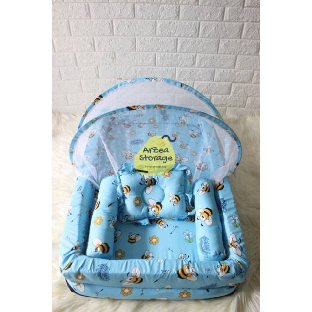 Kasur bayi kelambu set bantal guling kolam lebah biru