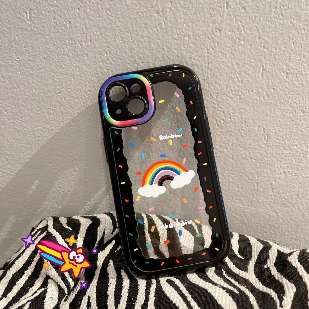 Case Transparan Desain Dot Pelangi Untuk iPhone 12 13 11 Pro Max X Xs Max Xr nbhw