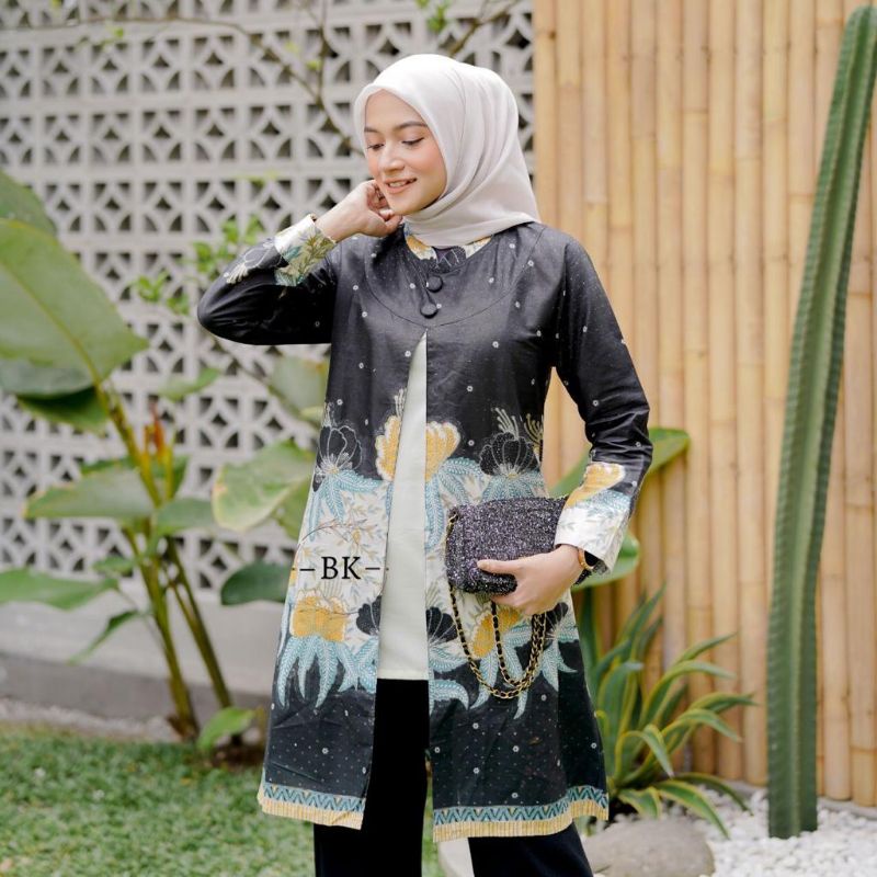 TUNIK BATIK MODERN KOMBINASI BOLERO SNOW||ATASAN WANITA||M-L-XL-XXL-3L