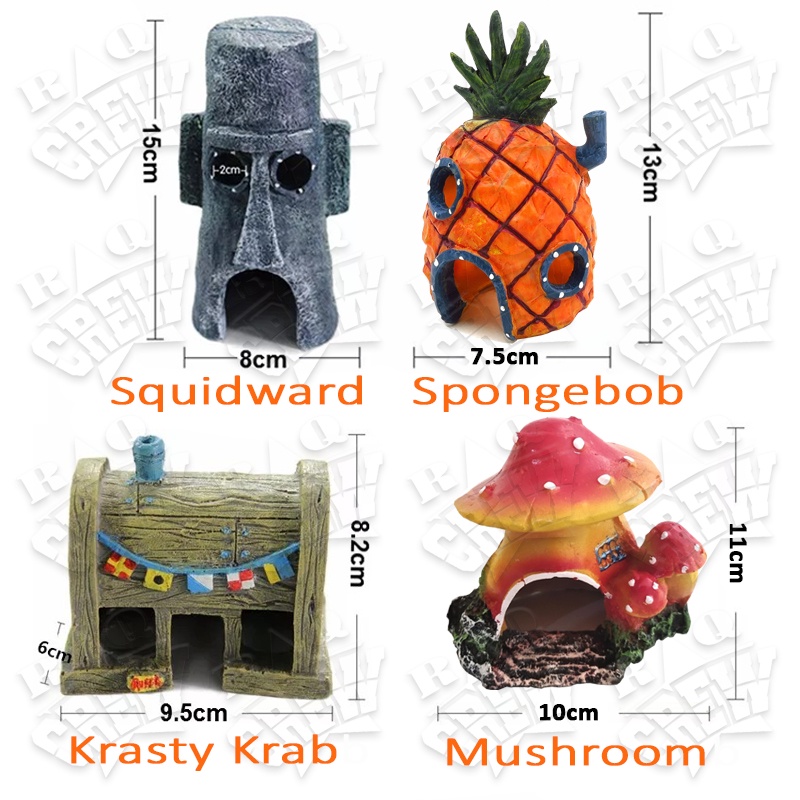 Patung Hiasan Aquarium Dekorasi Akuarium Ornamen Spongebob Squiward Krasty Krab Plankton