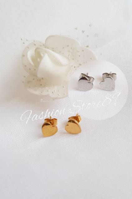 Anting tusuk love polos import titanium gold white Antikarat anting anak dewasa simple