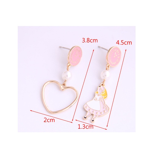 LRC Anting Tusuk Fashion Asymmetrical Oil Drop Pearl Princess Alloy Earrings A61281